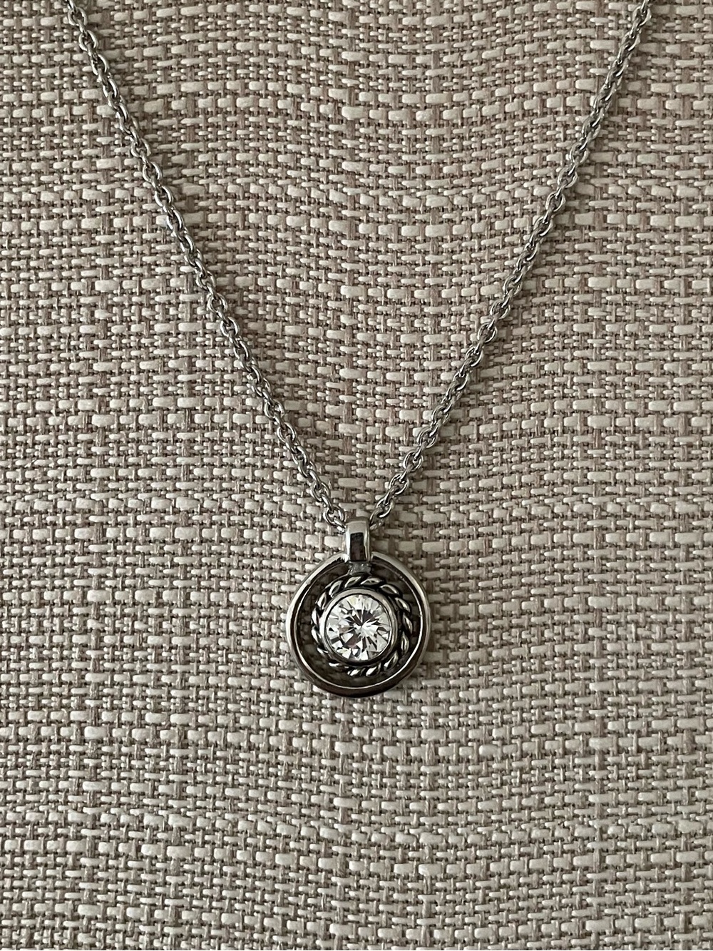 Silver-tone Round Pendant Necklace with faux diamond center